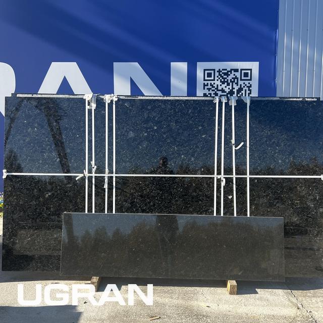 Polished labradorite slabs in the UGRAN plant yard